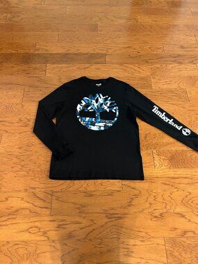 EUC - Timberland Men's Long Sleeve Tree Logo Black Ringer T-Shirt